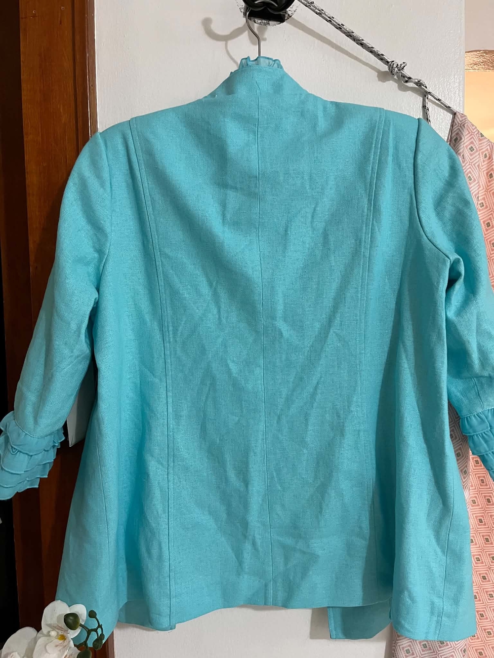 Multiples Aqua Ruffle-Cuff Collarless Jacket - Picture 9 of 11